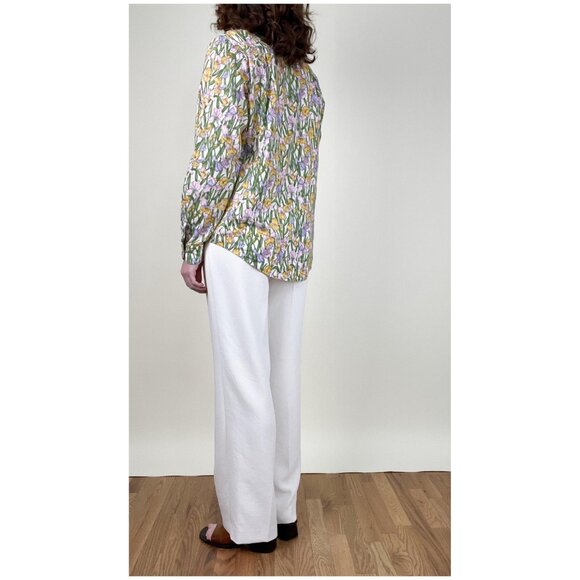 Stunning Vintage Iris Floral Print Button Up Blouse Shirt Top Preppy Garden Girl - Picture 6 of 9